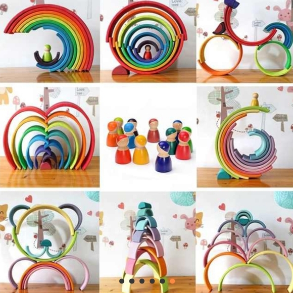 Wooden Rainbow stacking Montessori toy - Picture 6 of 12